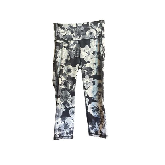 Old Navy Active Cropped Leggings Womens Medium Black Gray Floral High Waist - Picture 1 of 3